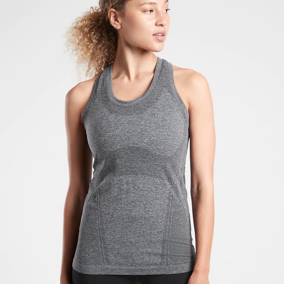 Three Athleta momentum tanks. Size L. Heather grey, navy, and burgundy. - Picture 5 of 6
